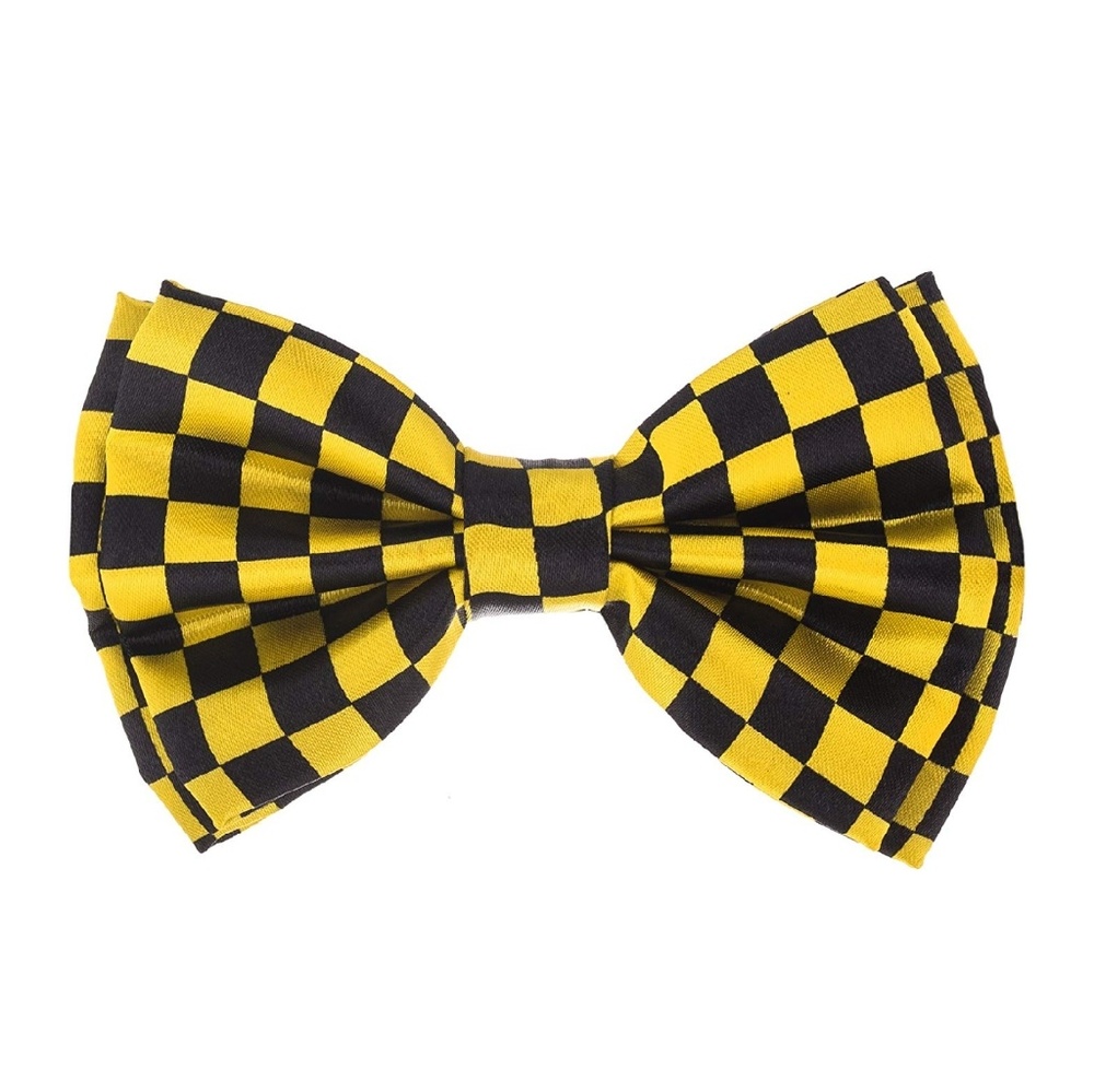 Mens Satin Checkerboard Pre-Tied Bow Tie Yellow